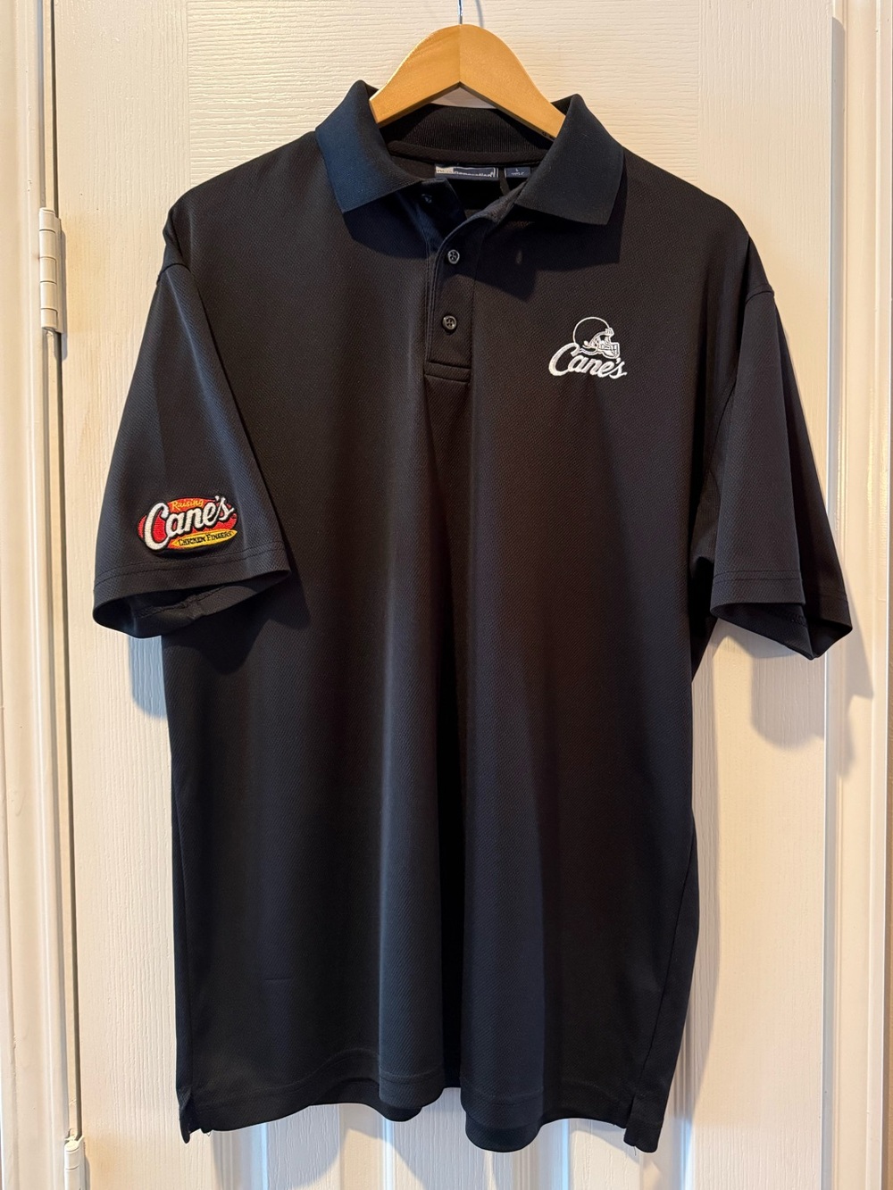 Raising Cane’s Black Logo Polo Shirt Rare Football Helmet Large Men Women NEW